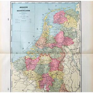 1895 Belgium & Netherlands Map Victorian Europe Geography History Color DWYY10D